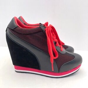 Puma Maderia  Suede Leather Wedges Sneakers Women's 7.5 Black Hot Pink